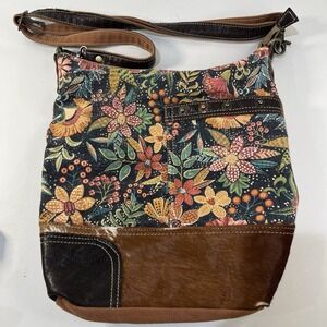 Myra Bag Sillage Floral Canvas & Fur Boho Western Crossbody Shoulder Bag